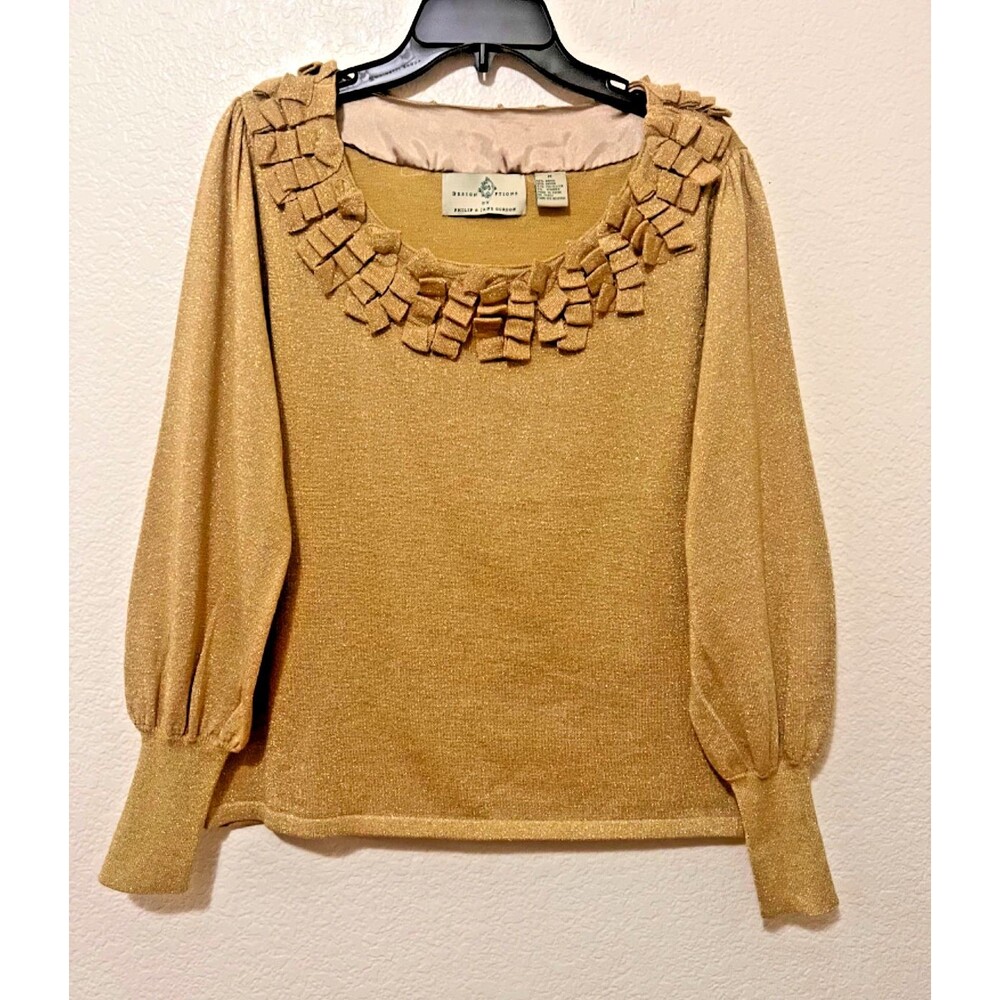 VTG Design Options Phillip & Jane Gordon Gold Metallic Pierrot Collar Top M NWT